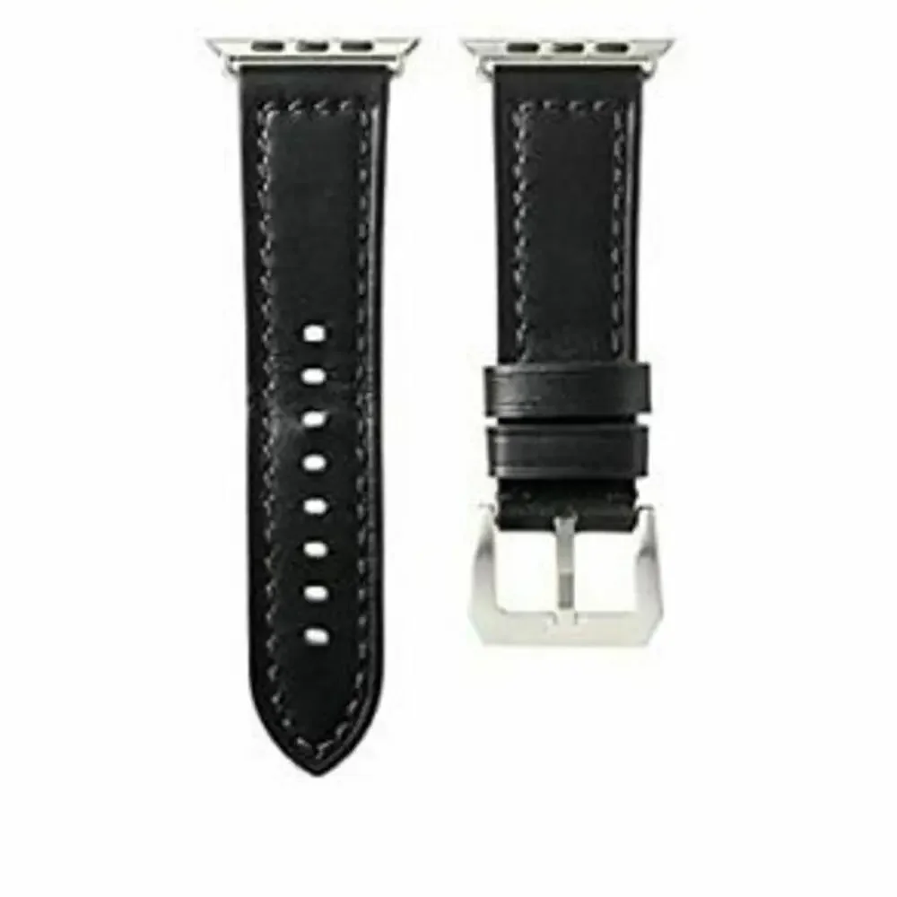 Smart Buddie Genuine Leather Apple Watch Band Black Strap W/S. S Buckle 42mm